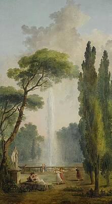 Garden with Large Center Fountain Painting