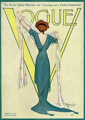 Holding Painting - Vintage Vogue Cover Of A Woman Holding Up A Scarf by Jessie Gillespie