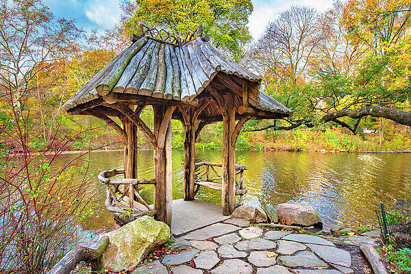 Autumn Wall Art featuring the digital art Wagner Cove In Central Park, Nyc by Claudia Uripos