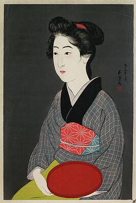 Traditional Japanese Waitress with Tray Painting