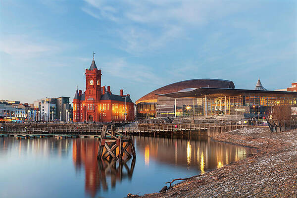 U S Wall Art featuring the digital art Wales, Cardiff, Great Britain, British Isles, Cardiff Bay, Pier Head And The Welsh National Assembly by Billy Stock