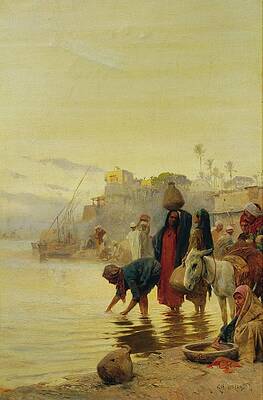 Traditional Painting - Wascherinnen Am Nil by Charles Wilda