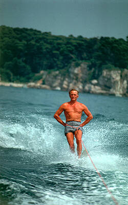 Man Water Skiing in Swim Trunks Wall Art
