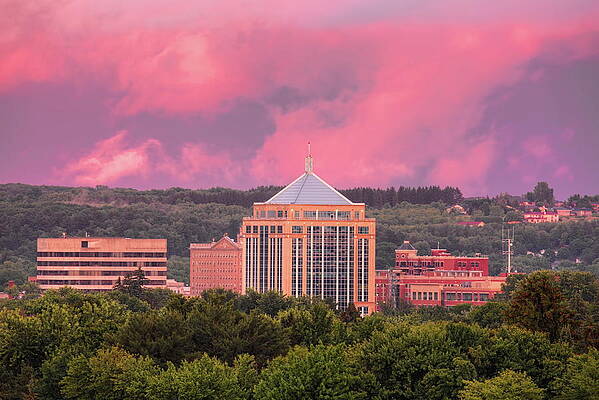Wall Art featuring the photograph Wausau's Dudley Tower Under Pink Clouds by Dale Kauzlaric