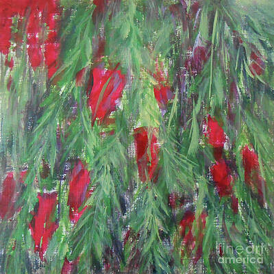Flower Wall Art featuring the painting Weeping Bottlebrush by Jane See