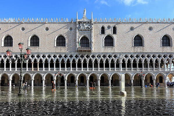 Facade Wall Art featuring the digital art Western Facade Of The Doges Palace At by Peter Fischer