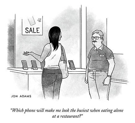 Alone Drawing - Which Phone by Jon Adams