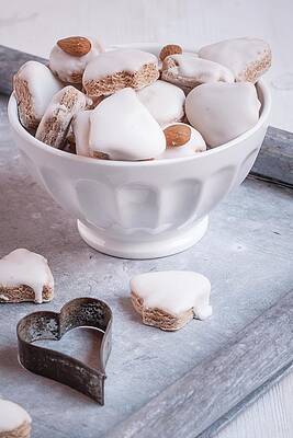 White Christmas Cookies In A White Bowl Print