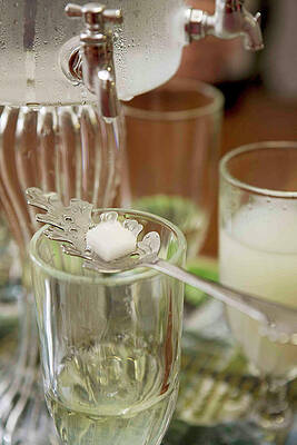 Wine Glass Kept Below Tap In Pierre Guy Distillery In Pontarlier Print