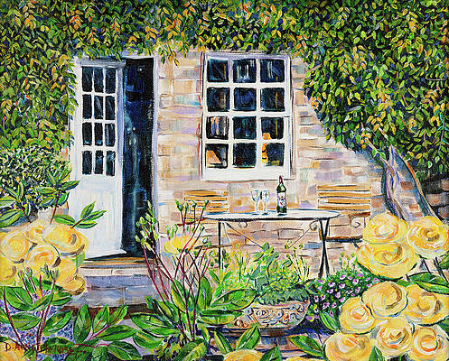 Wall Art featuring the painting Wine O'clock In The Rose Garden by Seeables Visual Arts