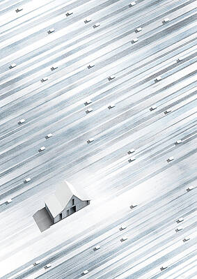 Aerial View of Snowy Farm Digital Art
