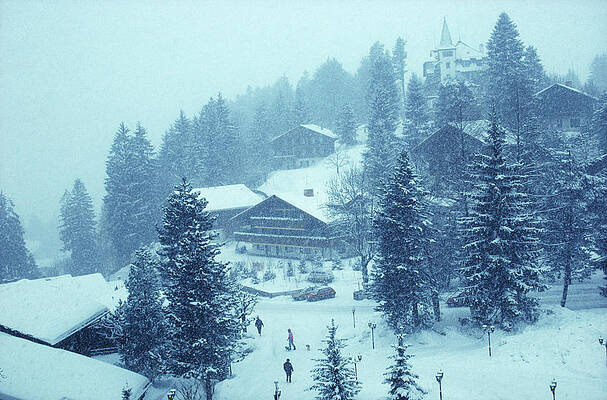 Snowy Alpine Village Scene Wall Art