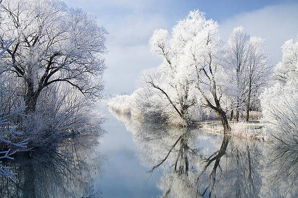 Winter Scenery With Loisach River, Upper Bavaria, Germany Print