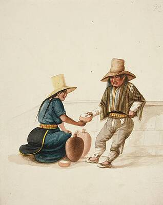Traditional Painting - Woman Selling Beverage To Indian Man by Francisco Fierro