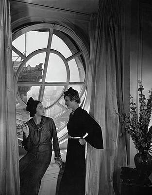 Wall Art featuring the photograph Women By A Circular Window At The St. Regis Hotel by Edward Steichen
