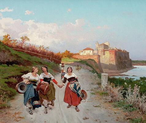 Traditional Painting - Women On A Country Road by Fabio Cipolla
