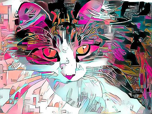 Happy Digital Art - Wonderful Cat Art Pink by Don Northup
