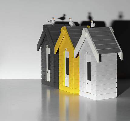 Isolate Wall Art featuring the photograph Wooden Beach Huts Yellow by Scott Lyons