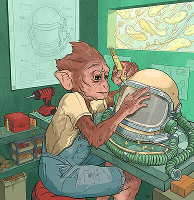 Monkey in a Sci-Fi Workshop Wall Art