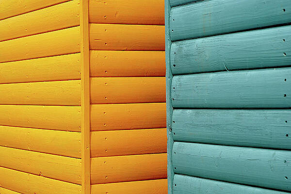 Wall Art featuring the photograph Yellow & Blue Beach Huts Abstract by Kevin Button