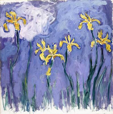 Yellow Wall Art featuring the painting Yellow Iris With Pink Cloud by Claude Monet