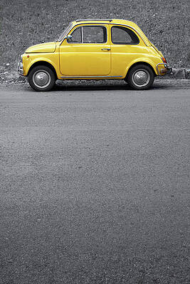 Vintage Yellow Car on Roadside Wall Art