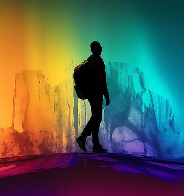 Dynamic Wall Art featuring the digital art A Silhouette Of A Lone Figure Walking Against A Contrasting Background No 3 #2 by Andre Petrov