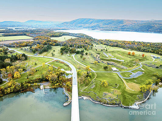 Foliage Photograph - Aerial View Of Crown Point Bridge Over Lake Champlain At The New York And Vermont Border #1 by Eric Killorin