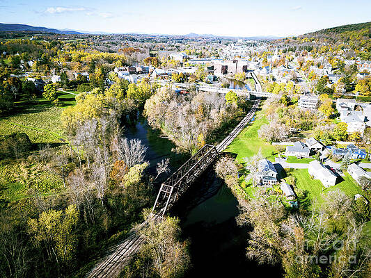 Foliage Photograph - Aerial View Of Railroad Bridge In Middlebury, Vermont #1 by Eric Killorin