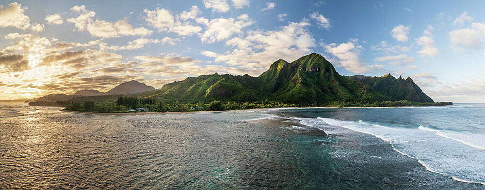 Wall Art featuring the photograph Aerial View Of Tunnels Beach At Sunset In Kauai, Hawaii, With St #1 by Steven Heap