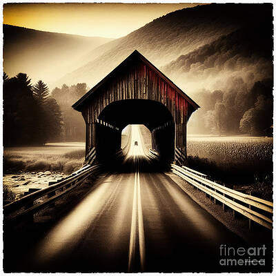 Wall Art featuring the digital art AI-generated Covered Bridge Over Stream #1 by Eric Killorin