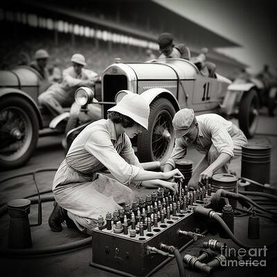 Wall Art featuring the digital art AI-generated Image Of 1920s Race Car And Woman Mechanic #2 by Eric Killorin