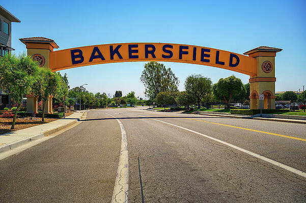 Photograph - Bakersfield Welcome Sign, A Wide Arched Street Sign #1 by Miroslav Liska