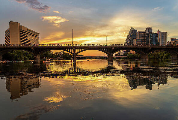 Tourism Wall Art featuring the photograph Bat Watchers Crowd On Congress Avenue Bridge Waiting For Bats To #1 by Steven Heap