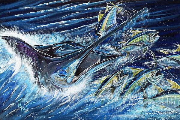 Tuna Painting - Blue And Yellow #1 by Mark Ray