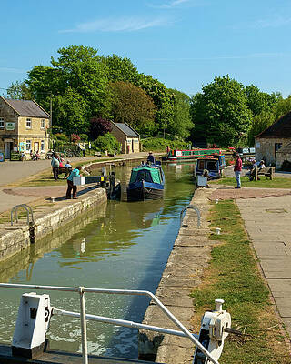 Canal Boat Passing Through Lock Wall Art