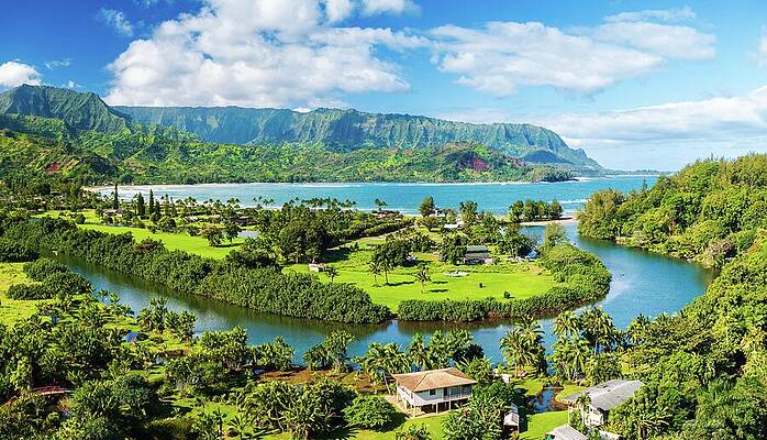 Wall Art featuring the photograph Breathtaking Aerial View Of Hanalei Bay's Verdant Landscape Unde #1 by Steven Heap