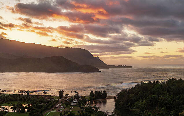 Wall Art featuring the photograph Breathtaking Aerial View Of Sunset Over Hanalei Bay Landscape In #1 by Steven Heap