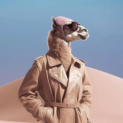 Wildlife Digital Art - Camel In Aviator Sunglasses And Fashion Beige Leather Coat by Andre Petrov