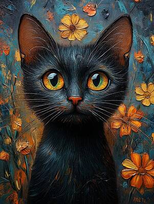 Wall Art featuring the painting Cat Flowers #1 by Land of Dreams