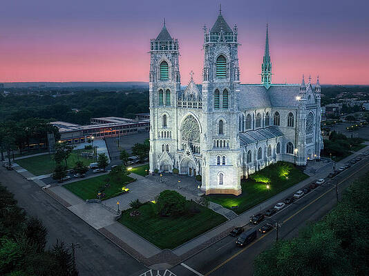 Wall Art featuring the photograph Cathedral Basilica Of The Sacred Heart At Twilight by Susan Candelario