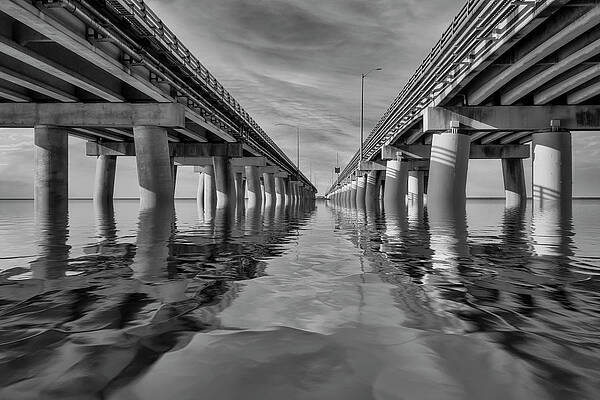Monochromatic Photograph - Chesapeake Bay Bridge Tunnel #1 by Susan Candelario