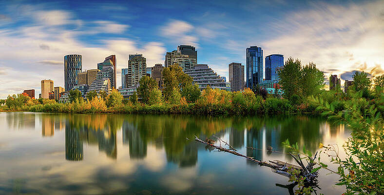 Wall Art featuring the photograph City Skyline Of Calgary With Bow River, Canada #1 by Miroslav Liska