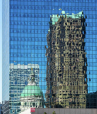 Modern Wall Art featuring the photograph Complex Reflections Of A Modern Skyscraper In St Louis Office Bu #1 by Steven Heap