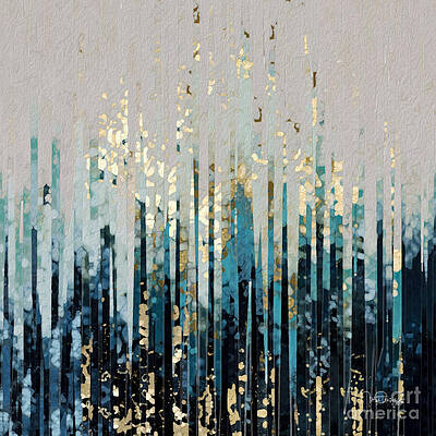 Abstract Vertical Gold and Blue Lines Wall Art