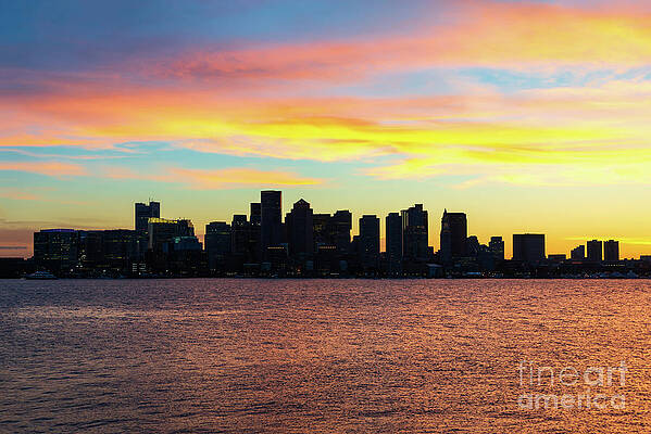 Wall Art featuring the photograph Downtown Boston City Skyline At Sunset #1 by Paul Velgos
