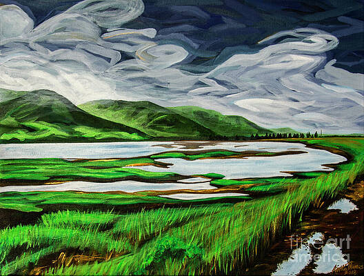 Wall Art featuring the painting Englishtown, Cape Breton Island, Nova Scotia #1 by Anita Thomas