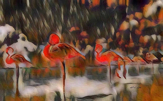 Florida Wall Art featuring the digital art Flamingo  #1 by Antonios Valamontes