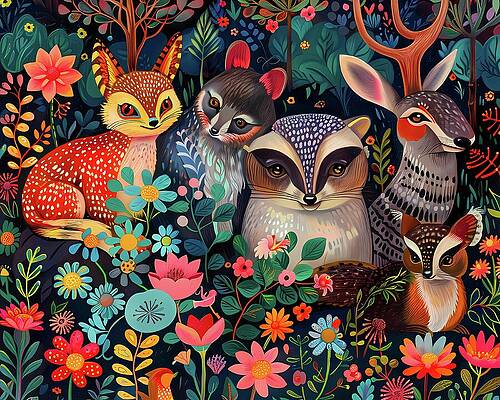 Whimsical Wall Art featuring the digital art Forest_animals_in_a_whimsical_style_colorful_and_playful_No 3 #1 by Andre Petrov