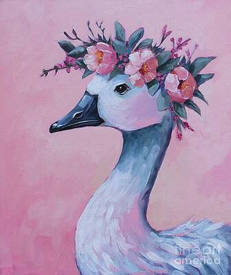 Wall Art featuring the painting Goose With Flower Crown #1 by Lucia Stewart